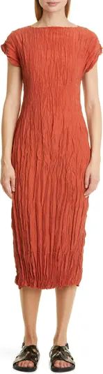 Crinkled Cap Sleeve Habutai Silk Midi Dress | Nordstrom