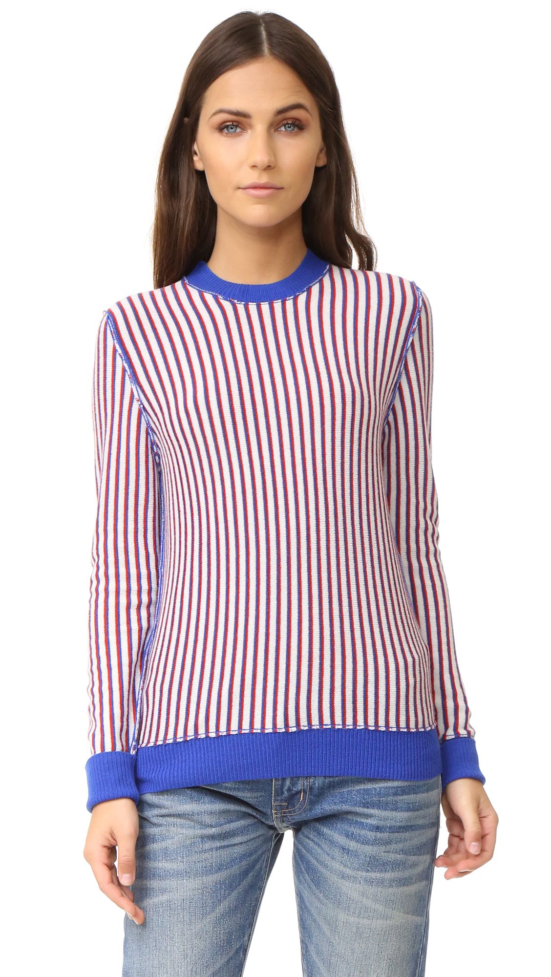 Raquel Allegra Fitted Crew Sweater - Cream Stripe | Shopbop