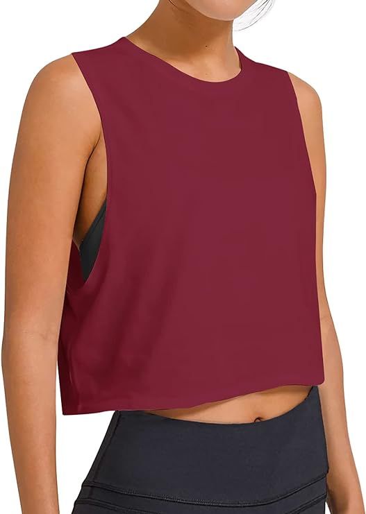 LASLULU Crop Tops Workout Tops Loose Sleeveless Cropped Muscle Tank Open Back Shirts Gym Exercise... | Amazon (US)