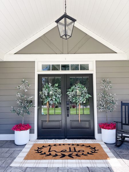 Spring to summer front porch decor ideas and inspo. Front door wreaths, olive trees, faux flowers, door mat.

#LTKhome #LTKSeasonal #LTKstyletip