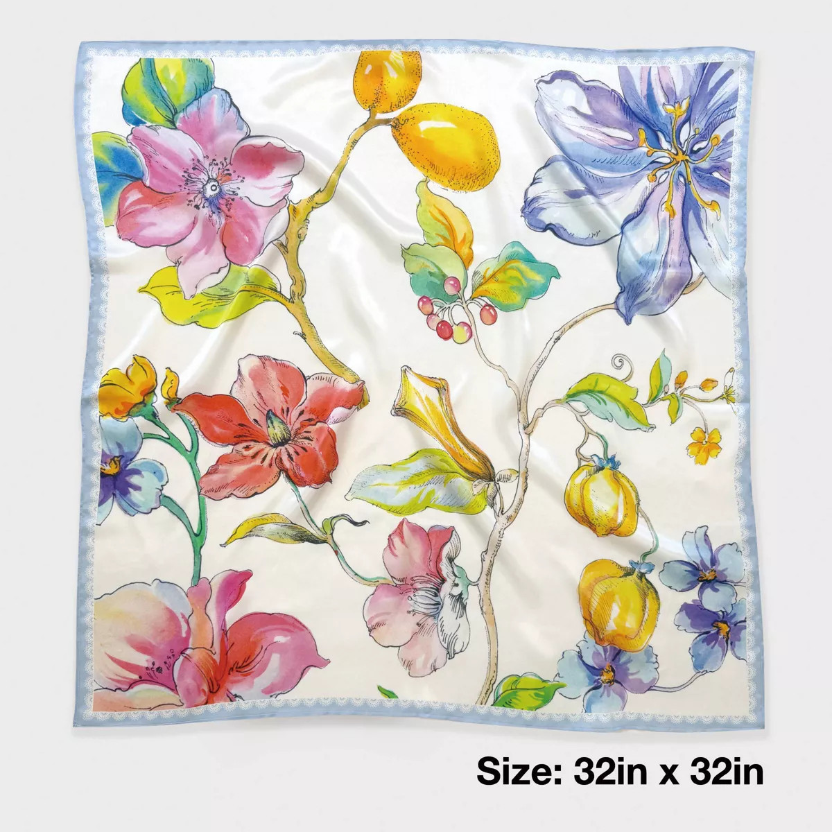 Women's Floral Printed Square Silk Scarf - A New Day™ Purple | Target