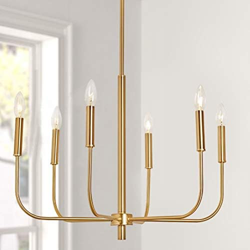MOTINI 6 Lights Brushed Brass Chandelier Lighting Fixture for Dining Room Adjustable Height Metal Pe | Amazon (US)
