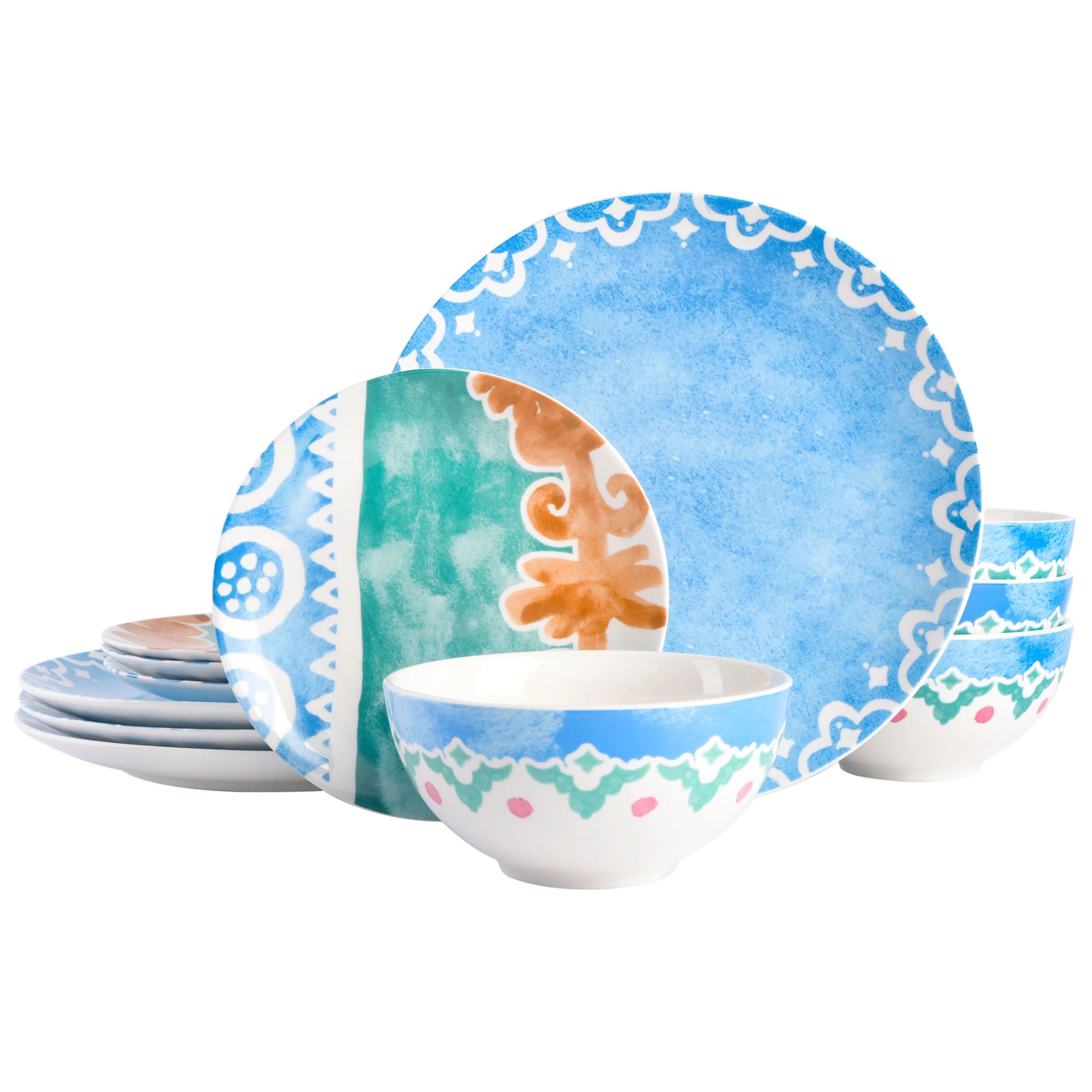 Spice By Tia Mowry - Savory Saffron 12-Piece Blue Fine Ceramic Dinnerware Set | Walmart (US)