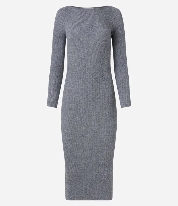 Vestido Midi Justo em Tricô com Gola Canoa Cinza Claro | Renner (BR)
