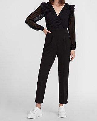 Pleated Ruffle Shoulder Jumpsuit | Express