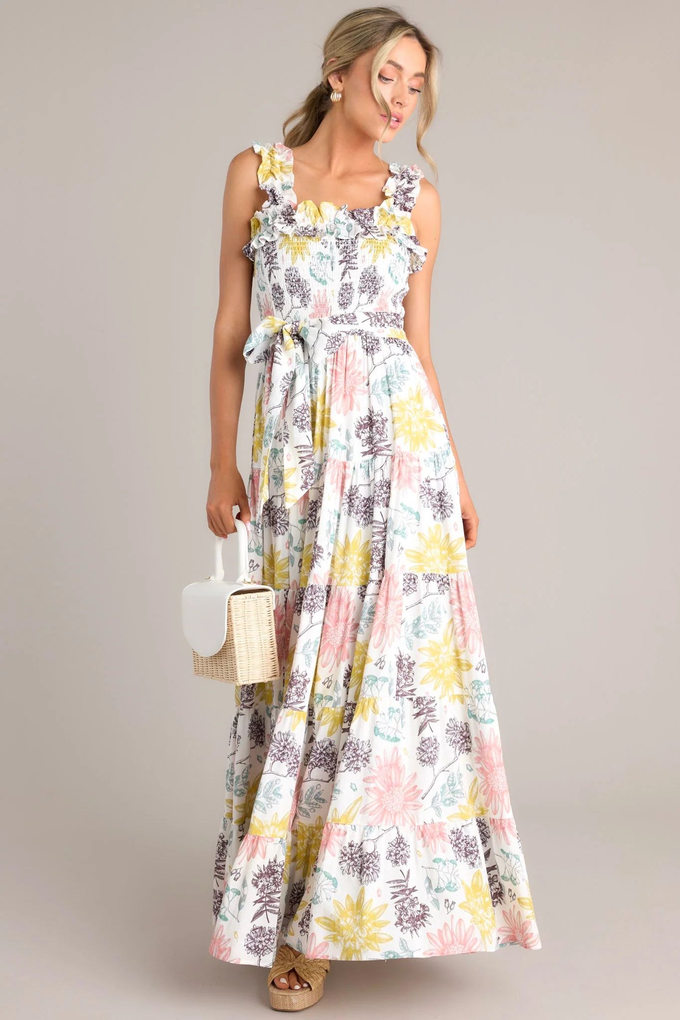 Inner Chaos Ivory Floral Print Maxi Dress | Red Dress