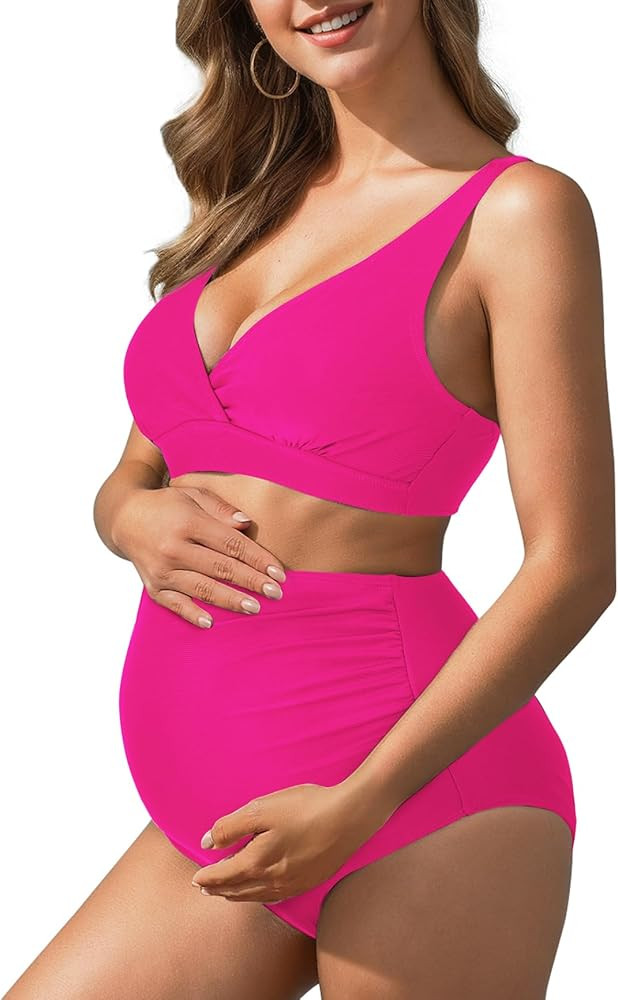 American Trend Maternity Swimsuit High Waisted Bikini Set Two Piece Pregnancy Bathing Suit Swimwe... | Amazon (US)