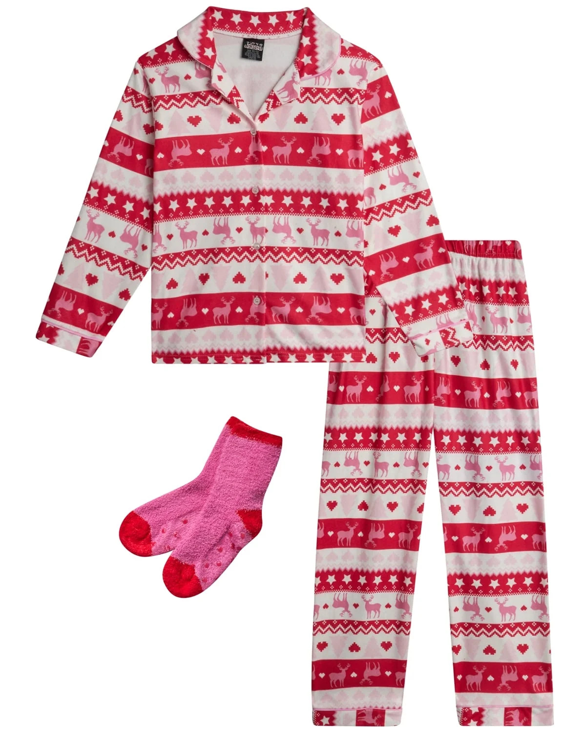PJ's & Presents Girls' Christmas Pajamas - 2-Piece Flannel Christmas Pajama with Matching Socks (... | Walmart (US)