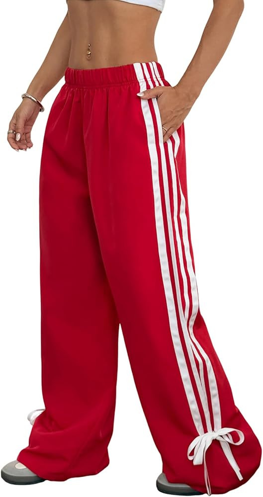 ZAFUL Womens Side Striped Pant Baggy Wide Leg Sweatpants Elastic Waisted Contrast Stripes Loose F... | Amazon (US)