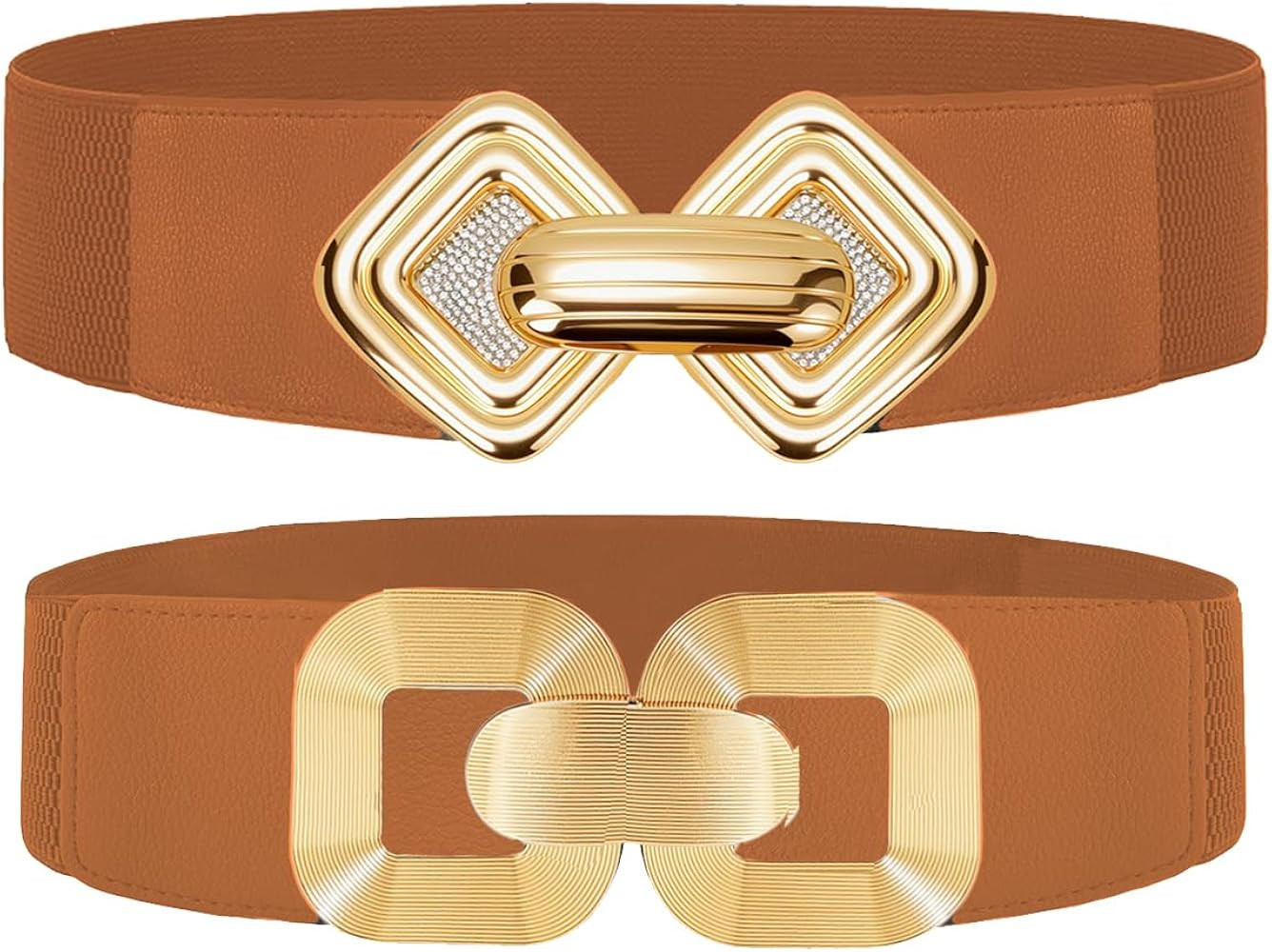 2PCS Wide Elastic Waist Belt for Women Fashion Hollow Out Rhinestone Gold Buckle Stretchy Waistba... | Amazon (US)