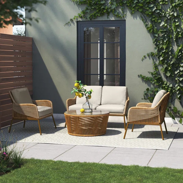 Romano 4 Piece Rattan Sunbrella Sofa Seating Group with Cushions | Wayfair Professional