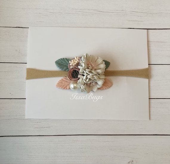 Boho baby headband-nylon baby headband-boho baby hair band- boho flower headband-newborn headband | Etsy (US)