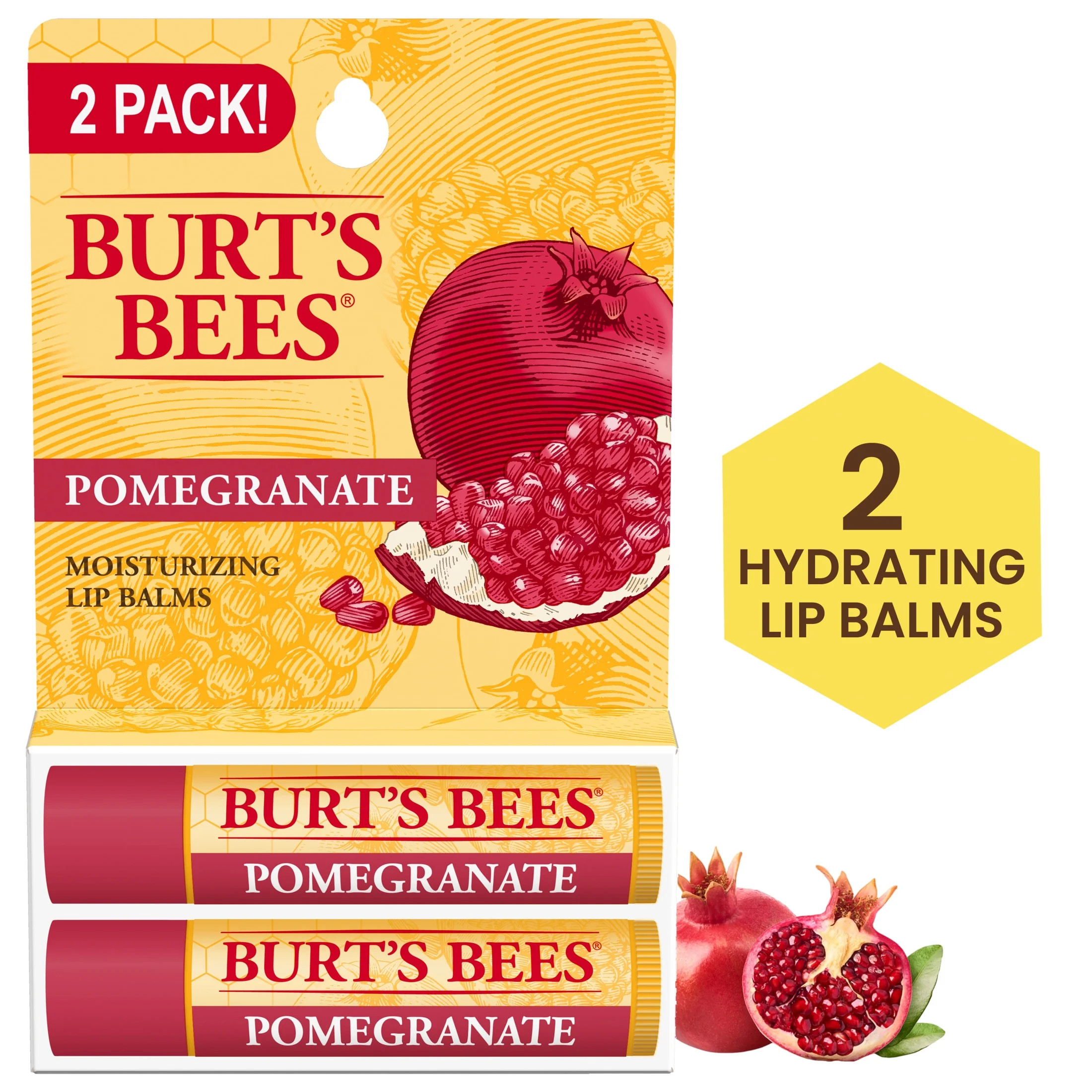 Burt's Bees 100% Natural Origin Moisturizing Lip Balm, Pomegranate, 2 Tubes | Walmart (US)