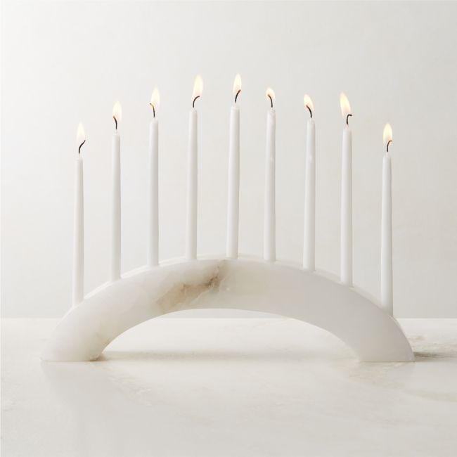 White Alabaster Hanukkah Menorah | CB2