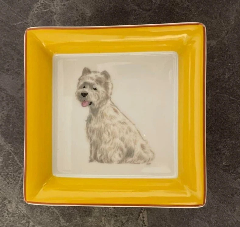 Hermes Paris Accessory Tray Yellow west highland Dog Porcelain Ashtray No box | eBay US