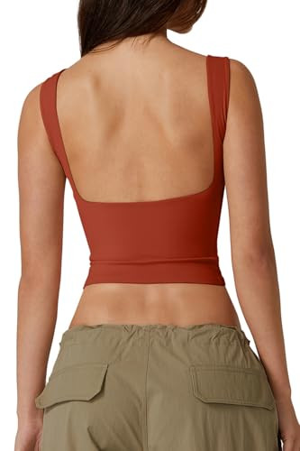 QINSEN Women's Sexy Open Back Sleeveless Crop Tank High Neck Slim Fit Cropped Tee Shirt Y2k Tops | Amazon (US)