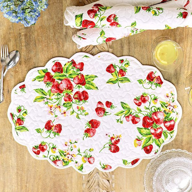 Sweet Strawberries Quilted Oval Placemat Set of 4 | Antique Farm House