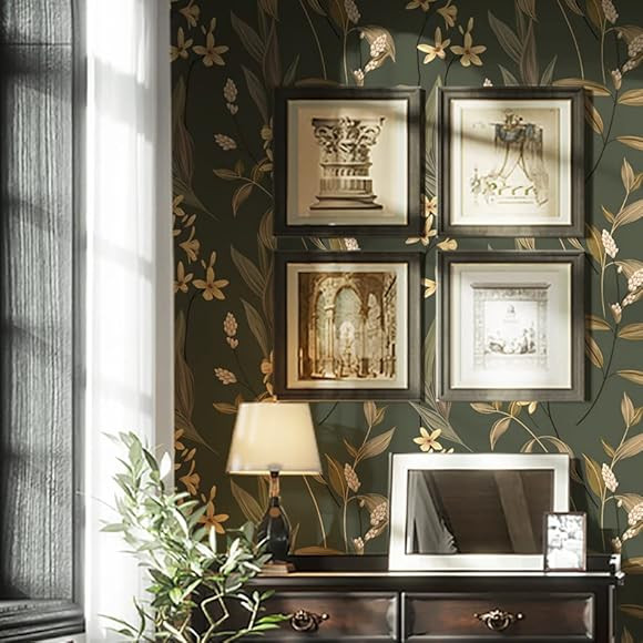 Dimoon 78.7"x16.1" Delicate Floral Peel and Stick Wallpaper Retro Brown Golden Thicken Waterproof... | Amazon (US)