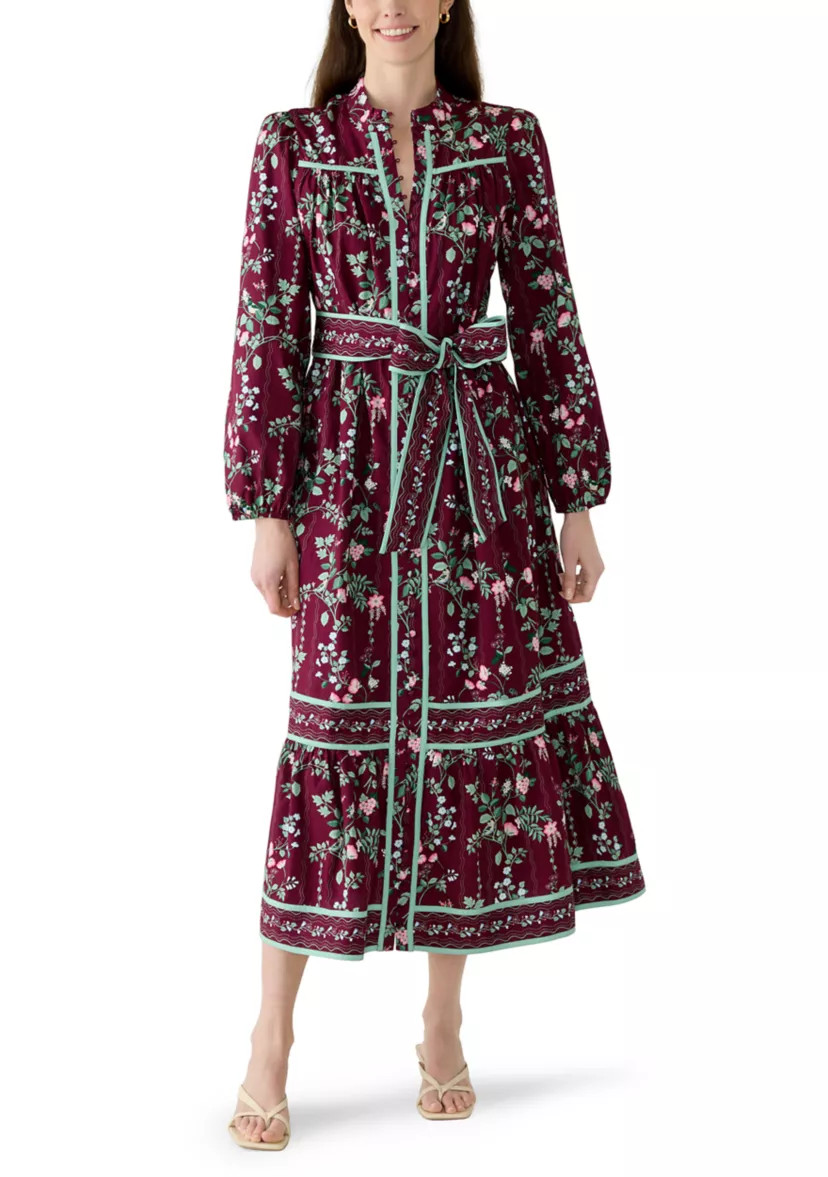 Petite Long Sleeve Midi Tie Belt Dress | Belk