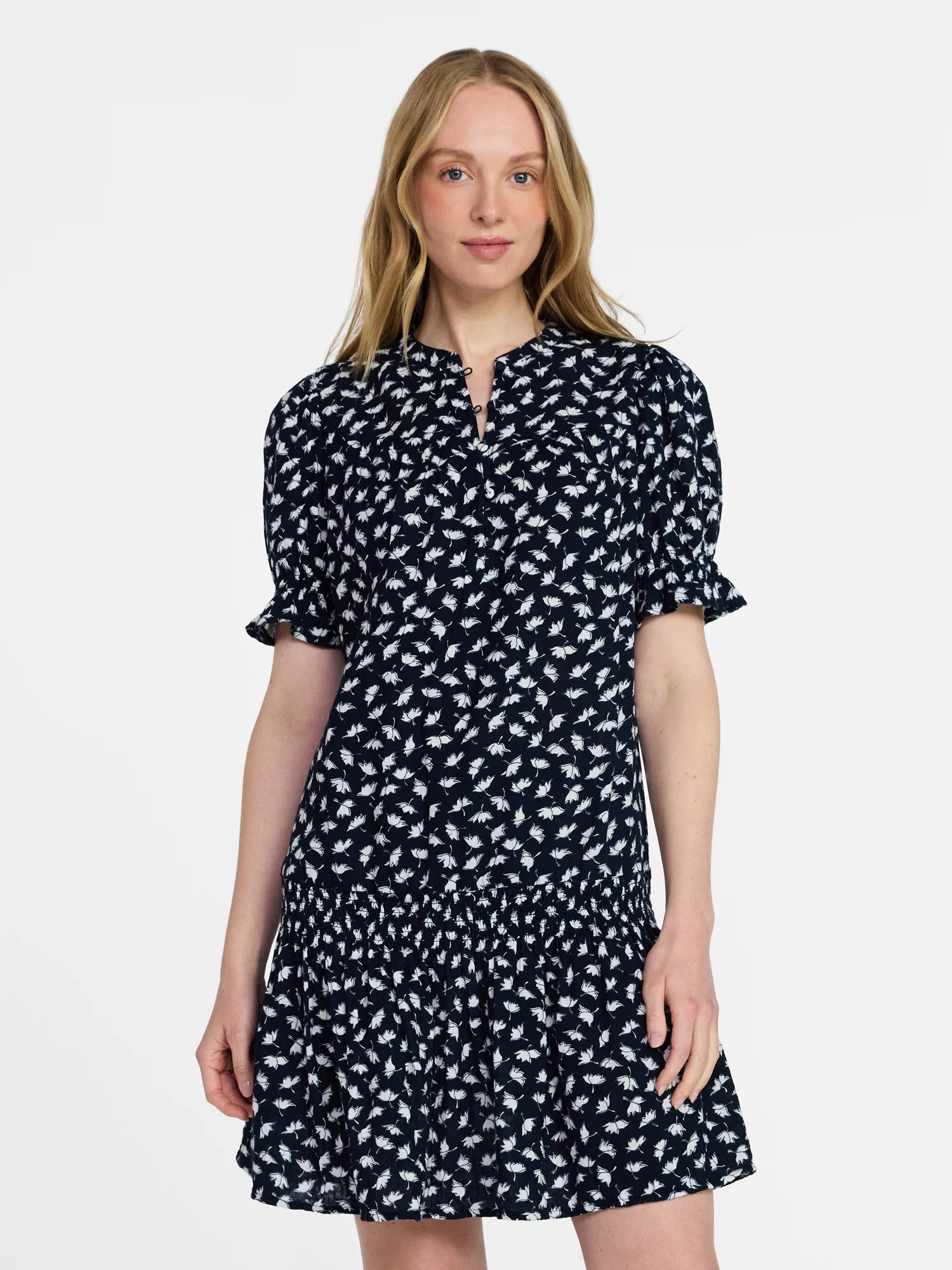 Time and Tru Women's Cotton Double Cloth Mini Dress with Drop Waist, Sizes XS-XXXL | Walmart (US)
