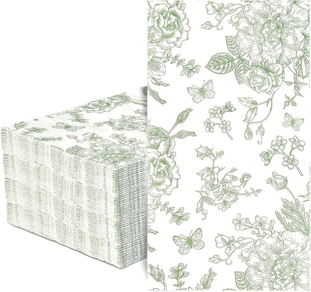 Mwellewm 100Pcs Green Floral Napkins Guest Disposable Hand Towels for Bathroom Paper Napkins Deco... | Amazon (US)