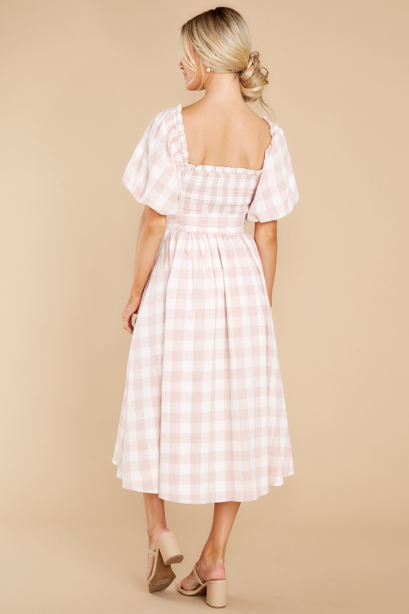 Graceful Song Pink Gingham Midi Dress | Red Dress 