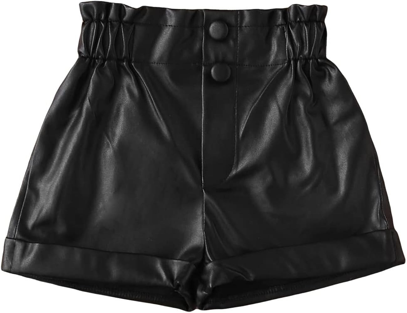 WDIRARA Toddler Girl's Paper Bag Waist Button Front Wide Leg PU Leather Shorts | Amazon (US)