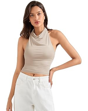 SUUKSESS Women Halter Backless Tank Tops Sexy Cowl Neck Summer Going Out Cami Tops | Amazon (US)