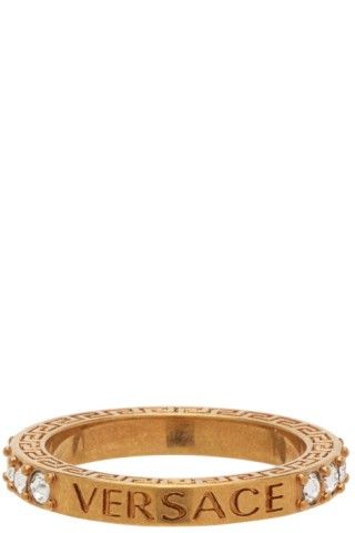 Gold Greca Crystal Ring | SSENSE