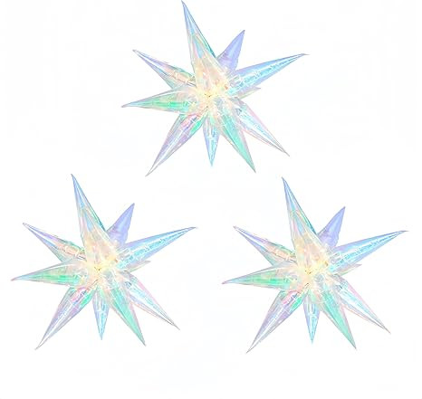41 Inch Iridescent Explosion Star Balloons 3Pcs/Star Clear Foil Decorative Folding Rainbow/Under ... | Amazon (US)