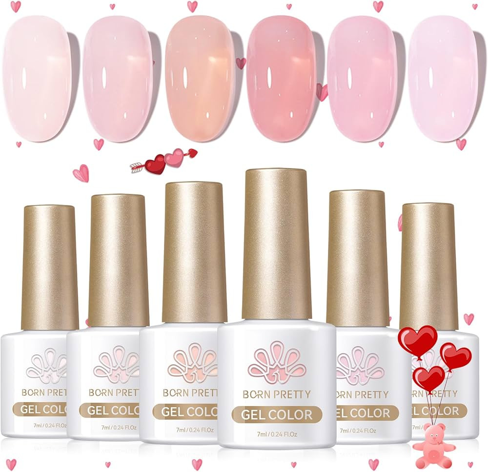 Born Pretty Jelly Pink Gel Nail Polish Nude Pink Sheer Translucent Valentine's Day Gel Polish Mil... | Amazon (US)