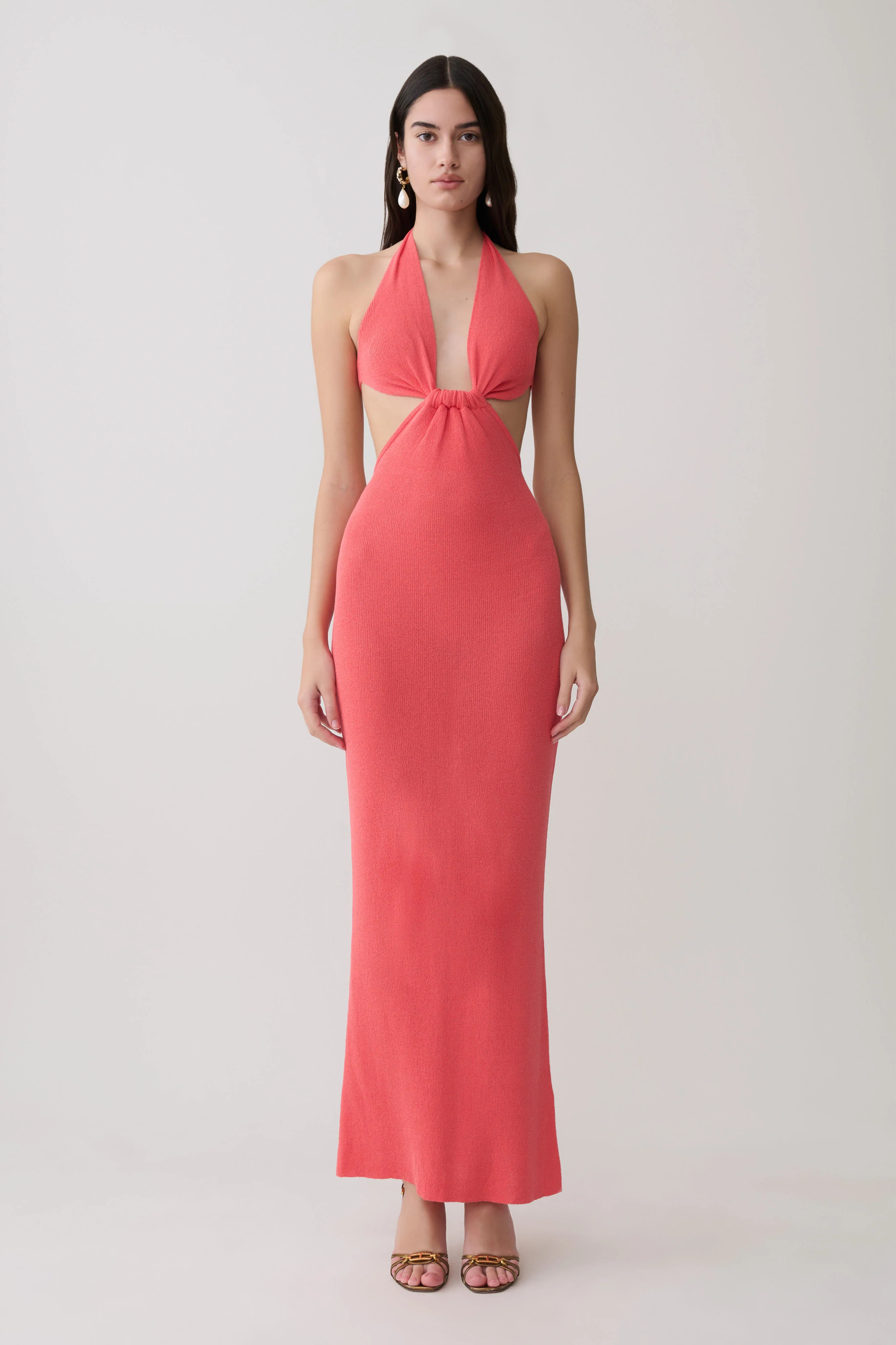 Theresea Halter Knit Maxi Dress - Coral | Meshki (APAC)