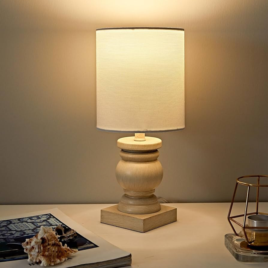 OYEARS 12.25" Small Table Lamp for Bedroom Living Room Simple Retro Wood Grain Farmhouse Bedside ... | Amazon (US)