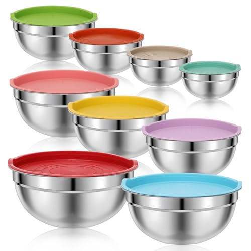 Kteniy Mixing Bowls with Lids Set, 9PCS Stainless Steel Mixing Bowls, Size 5.5, 5, 4.5, 3.6, 2.7, 2.1, 1.7, 1.1, 0.7QT, Perfect for Baking Prepping Cooking and Serving Food | Amazon (US)