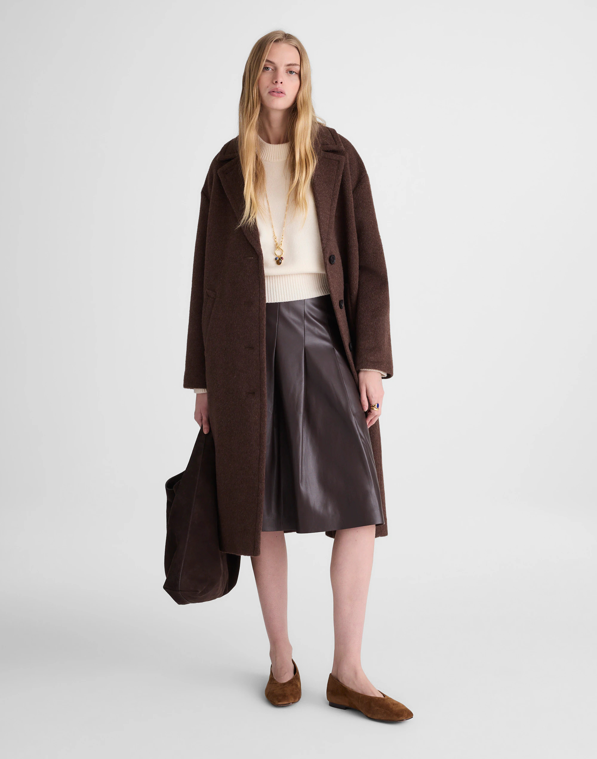 Pleated Midi Skirt in Faux Leather | Madewell