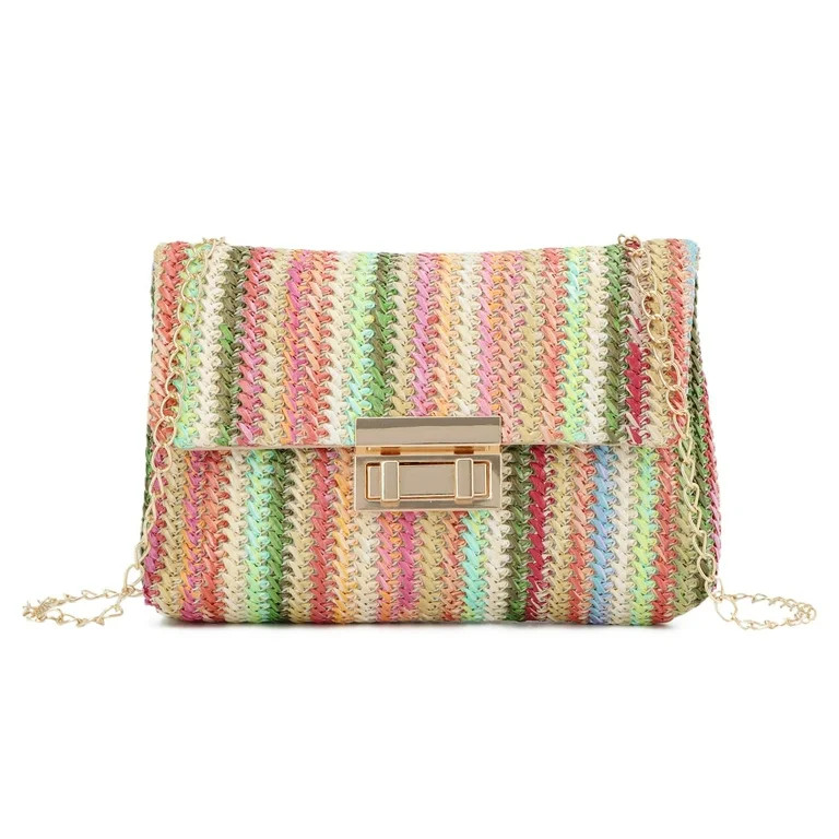 Small Summer Purse for Women Woven Beach Crossbody Bag Colorful Vacation Shoulder Handbag | Walmart (US)