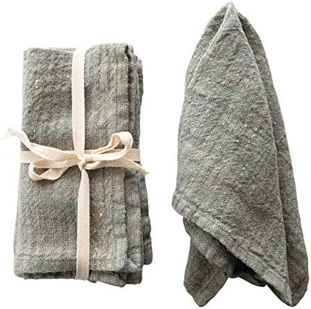 Creative Co-Op Blue Square Woven Striped Linen (Set of 4) Napkin, Grey | Amazon (US)