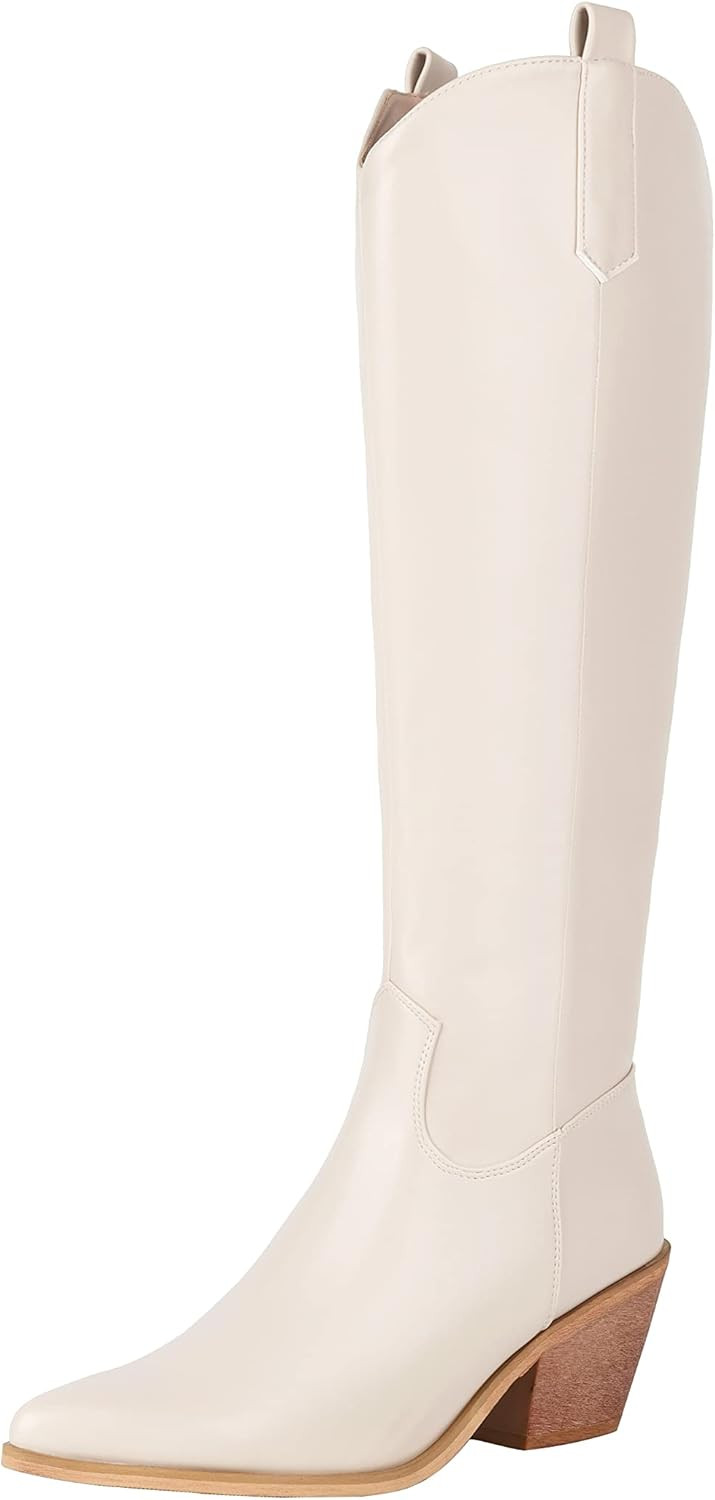 Reitoye Cowboy Boots for Women Embroidery Western Cowgirl Knee High Chunky Heel Boots with Pull-U... | Amazon (US)