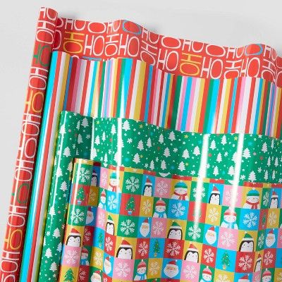 4pk 120 sq ft HoHoHo/Santa/Trees/Stripes Gift Wrap - Wondershop&#8482; | Target
