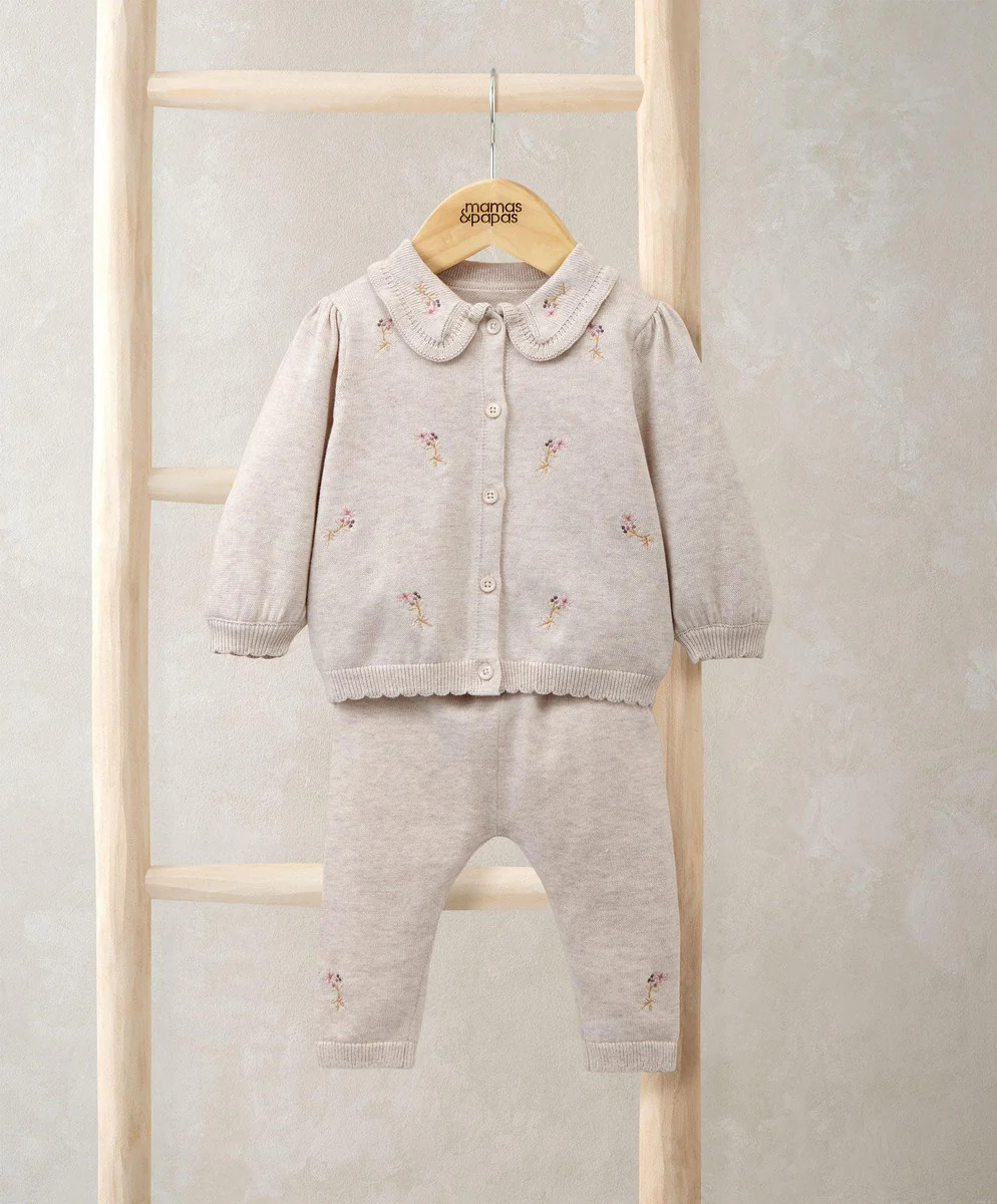 Embroidered Cardigan & Leggings Set with Scallop Detail (2 Pieces) | Mamas & Papas