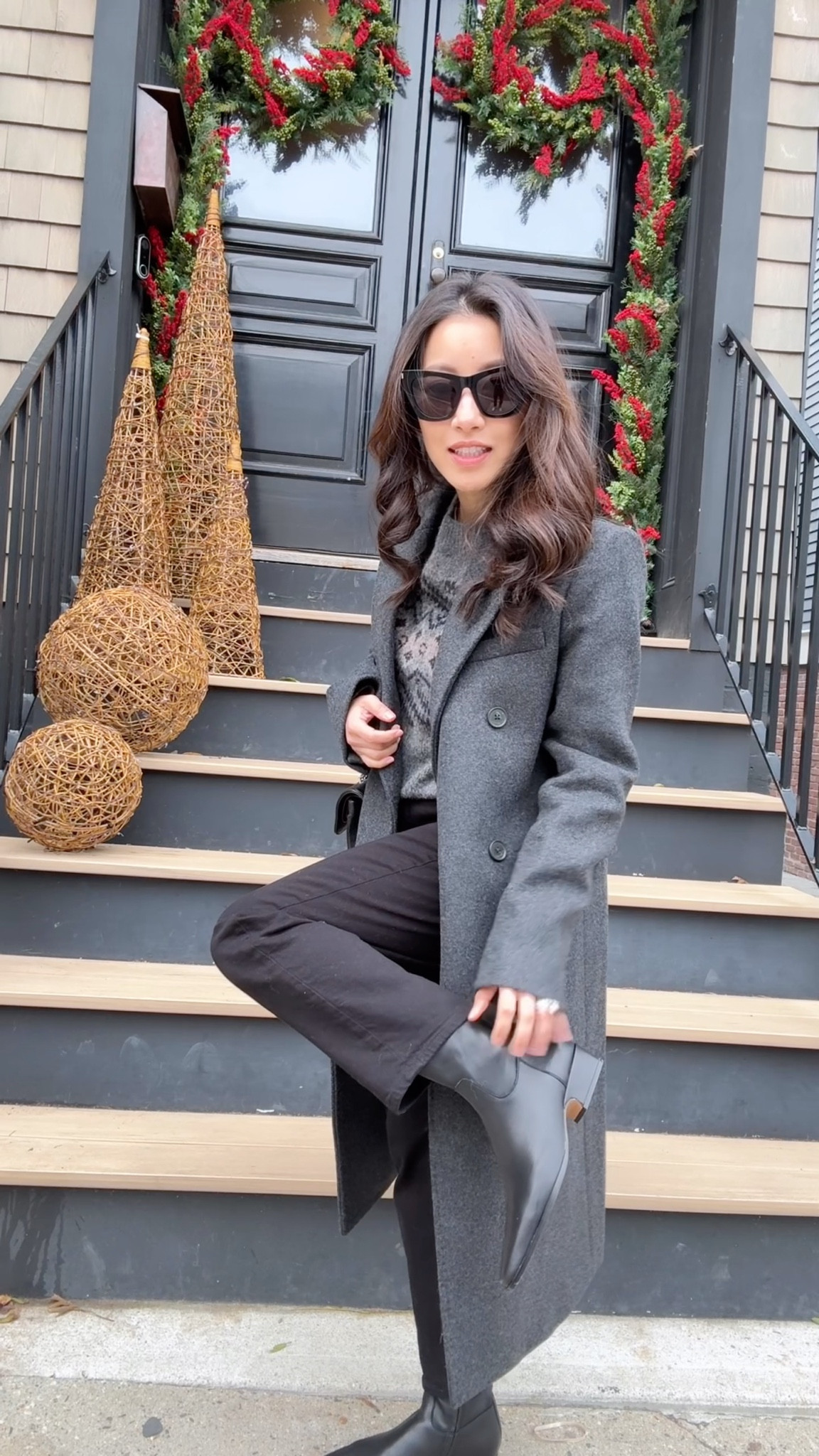 Aritzia End of Season Sale! And these boots have been the best seller shoe this season  

• Fair isle sweater XXS oversized longer fit 

• Ribbed tee XS sized up

• Constant coat XXS - love this one! So many compliments in gray and black, menswear fit

• Abercrombie jeans 24 short, linked similar in shorter options. Amongst the similar styles, the quince jeans are a slightly wider straight cut, and the Old Navy ones are a little slimmer 

• Steve Madden boots 5.5

• Chanel bag and ysl Kate sunglasses

Causal festive outfit , laid back holiday party events, Christmas shopping outfit, warm sweater and coat

#LTKSeasonal #LTKPetite #LTKSaleAlert