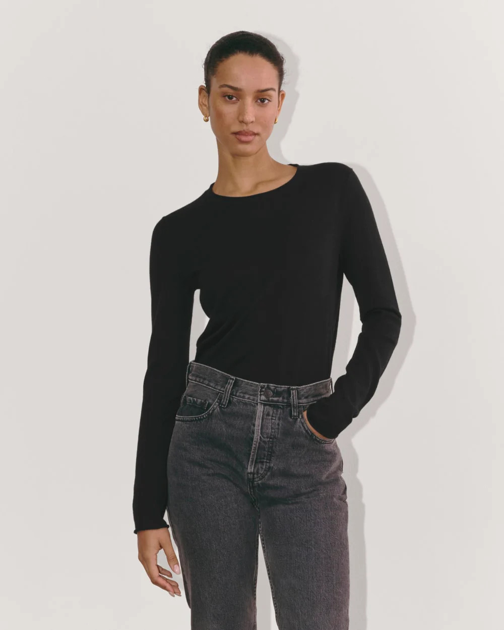 Everlane Crew Neck Sweater, Cotton Cashmere, Black, Size XL | Everlane