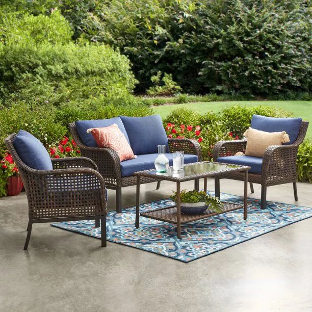 Mainstays Tuscany Ridge 4 Piece Conversation Set, Blue - Walmart.com | Walmart (US)