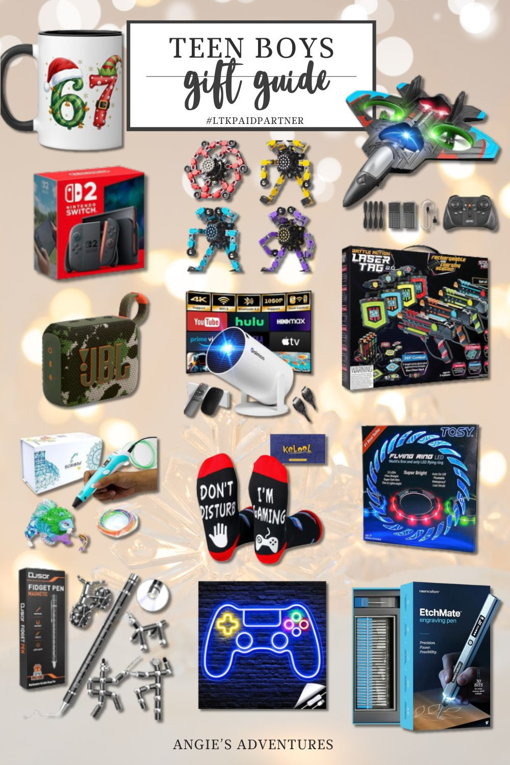 🎁✨ Teen Gift Guide — Fun, Techy, and Guaranteed to Impress! ✨🎁

Shopping for teens can be so tricky, but this year I pulled together the coolest mix of gadgets, games, and must-have accessories — all teen-approved and budget-friendly! Whether they love tech, gaming, or just having fun with friends, there’s something in this roundup for everyone. 🙌

Here’s what I included in this guide:
🔫 Laser Tag Set — perfect for indoor or outdoor battles with friends
✈️ Remote Control Jet — a super fun upgrade for teens who love flying toys
🔊 Bluetooth Speaker — portable, loud, and perfect for hangouts
🖊️ Fidget Pen — the ultimate mix of stress relief + creativity
🔧 Mini Engraver Tool — great for customizing water bottles, phone cases & more
🎥 Affordable Movie Projector — for  cozy room setups
🎮 Nintendo Switch — gaming fun for solo play, family time, or multiplayer matches
✨ …and so many other cool picks you’ll want to save for birthdays too!

These gifts are fun, practical, and guaranteed to get a big reaction on Christmas morning. Tap to shop everything teens are loving right now! 💥

#LTKGiftGuide #LTKHoliday #TeenGiftGuide #GiftsForTeens #HolidayShopping #CoolGadgets #GamingGifts #TechGifts #LTKKids #TeensLoveThis 

 #LTKGiftGuide #LTKHoliday #LTKKids