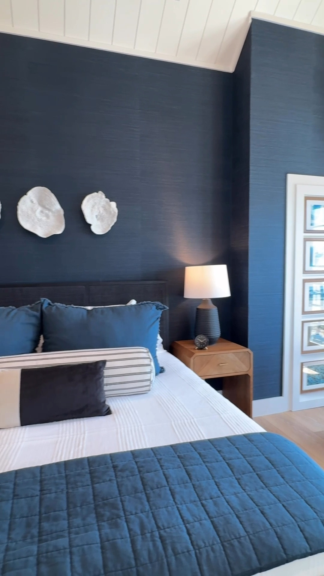 From the bedroom to the bath - dark, dreamy, and layered in ocean-inspired vibes!🌊✨
Moody blues, rich textures, and just the right splash of drama at The Blue Water Villa Project. This primary suite proves you don't need bright whites to feel beachy — just a deep dive into navy.

#moody #bedroomdesign #coastaldecor #interiordesign #bedroomideas #interiorgoals #blueinteriors #bedroomdecor #homedecorinspo #dreambedroom #coastalvibes #navy #blue #serenespaces #moderncoastal #Itkhome
#corpuschristi #portaransas #texas