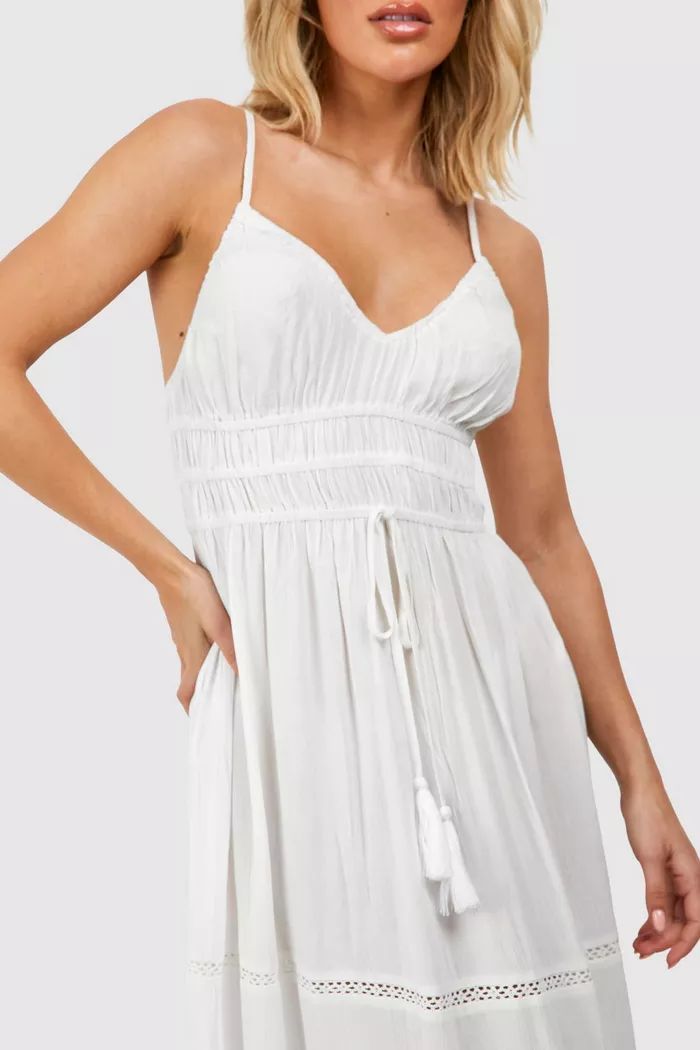 Crinkle Tassel Detail Beach Maxi Dress | boohoo (US & Canada)