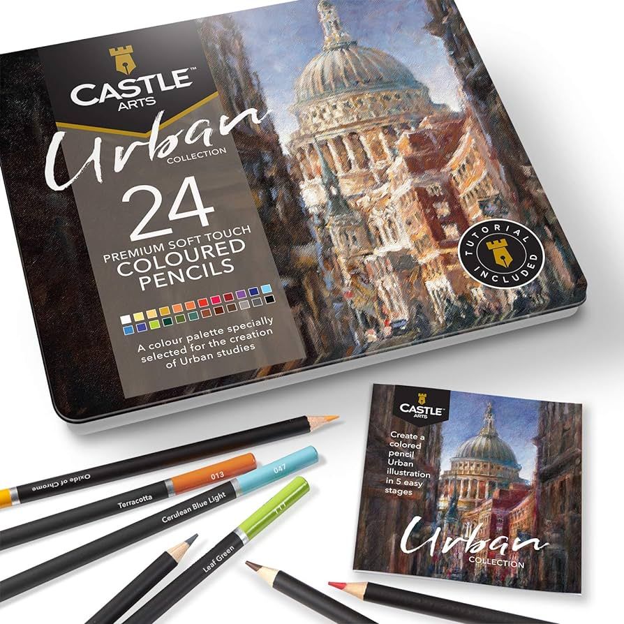Castle Arts Themed 24 Colored Pencil Set in Tin Box, perfect Urban sketching colors featuring qua... | Amazon (US)