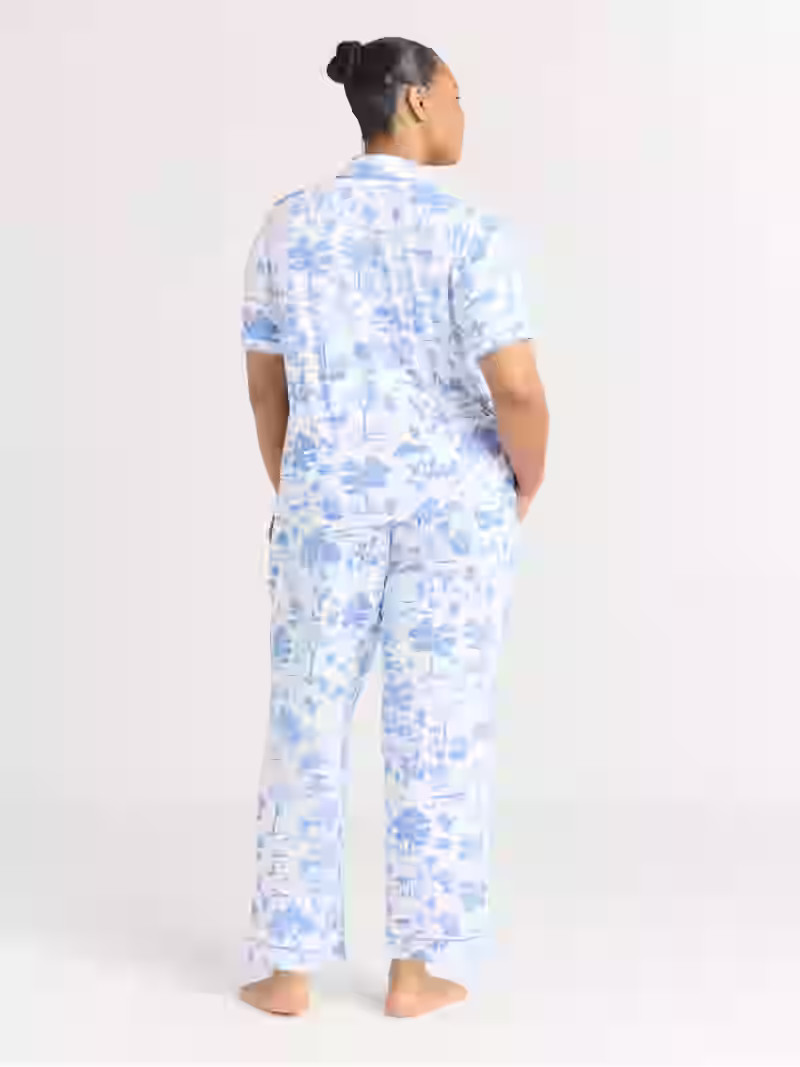 Joyspun Women's Notch Collar Short Sleeve Knit Top & Capri Pajama Set, 2-Piece, Sizes XS-3X | Walmart (US)