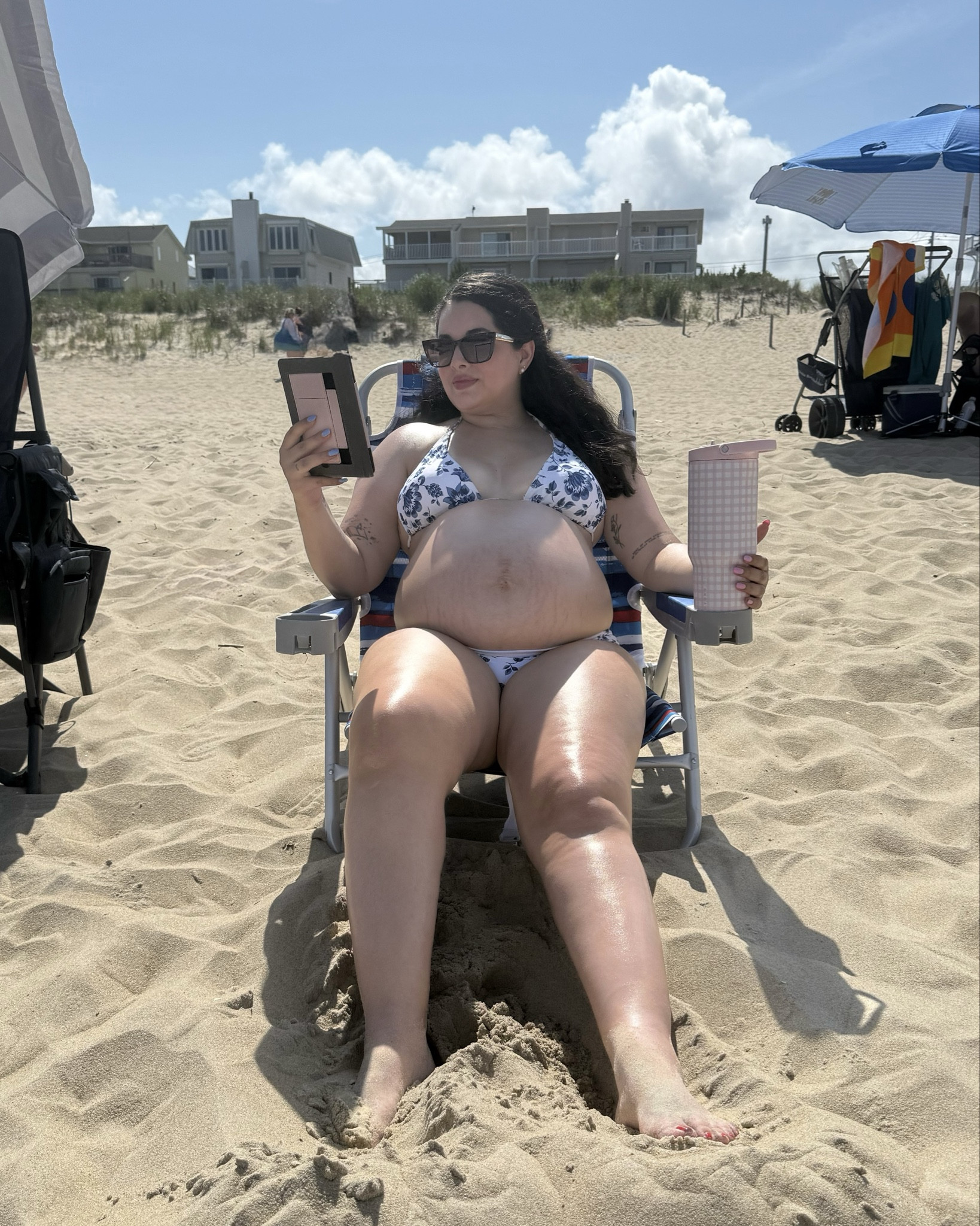 Beach day outfit!! Absolutely obsessed with how cute this bikini is!! I got it last year and forgot to wear it and it still feels me perfectly when I’m almost 8 months pregnant!🤣🩷 #beachday #beachoutfit #pregnant #bikiniseason #maternitybikini  

#LTKSwim #LTKBump #LTKSeasonal