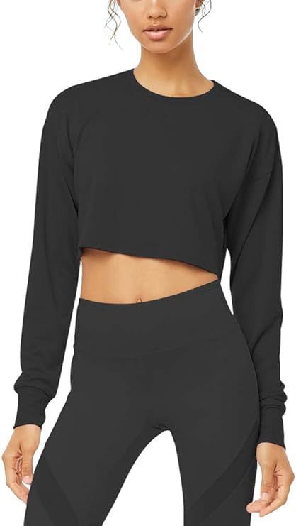 Bestisun Long Sleeve Crop Top Cropped Sweatshirt for Women with Thumb Hole | Amazon (US)